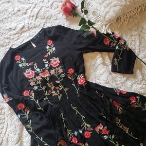 ANTHROPOLOGIE EMBROIDERED BLACK TUNIC DRESS TOP